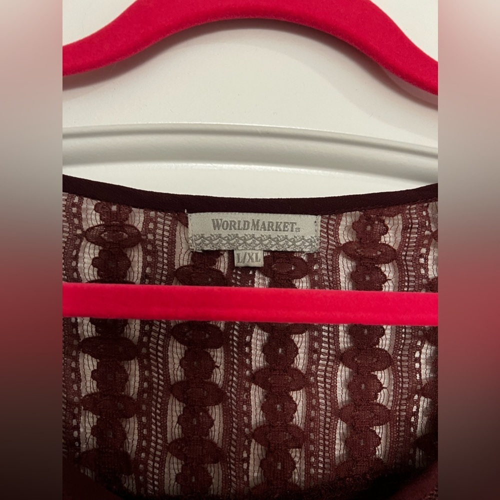 World Market Burgundy Lace Blouse – Size L/XL – Boho Chic - Picture 2 of 4
